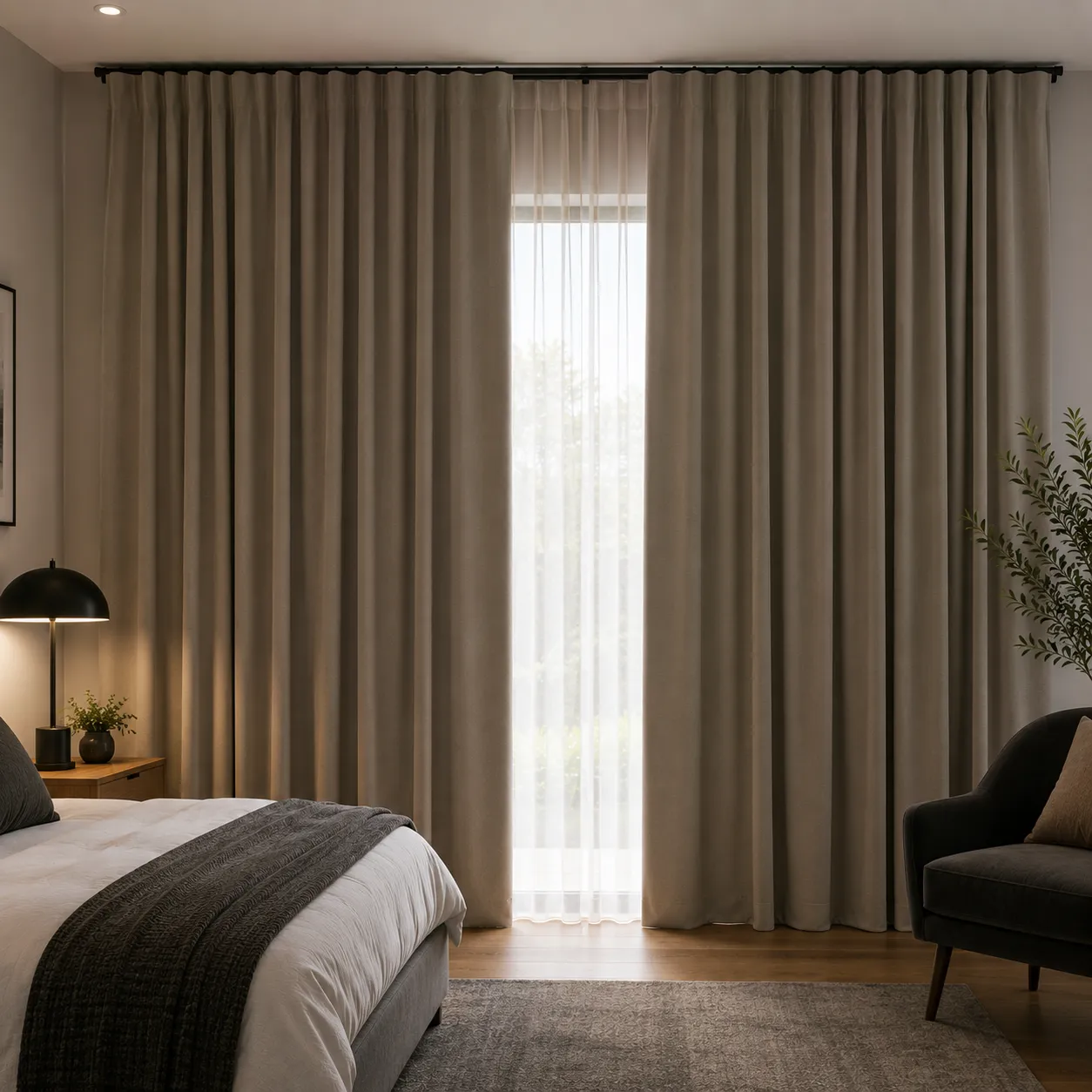 Dark blockout roller blinds in a modern room